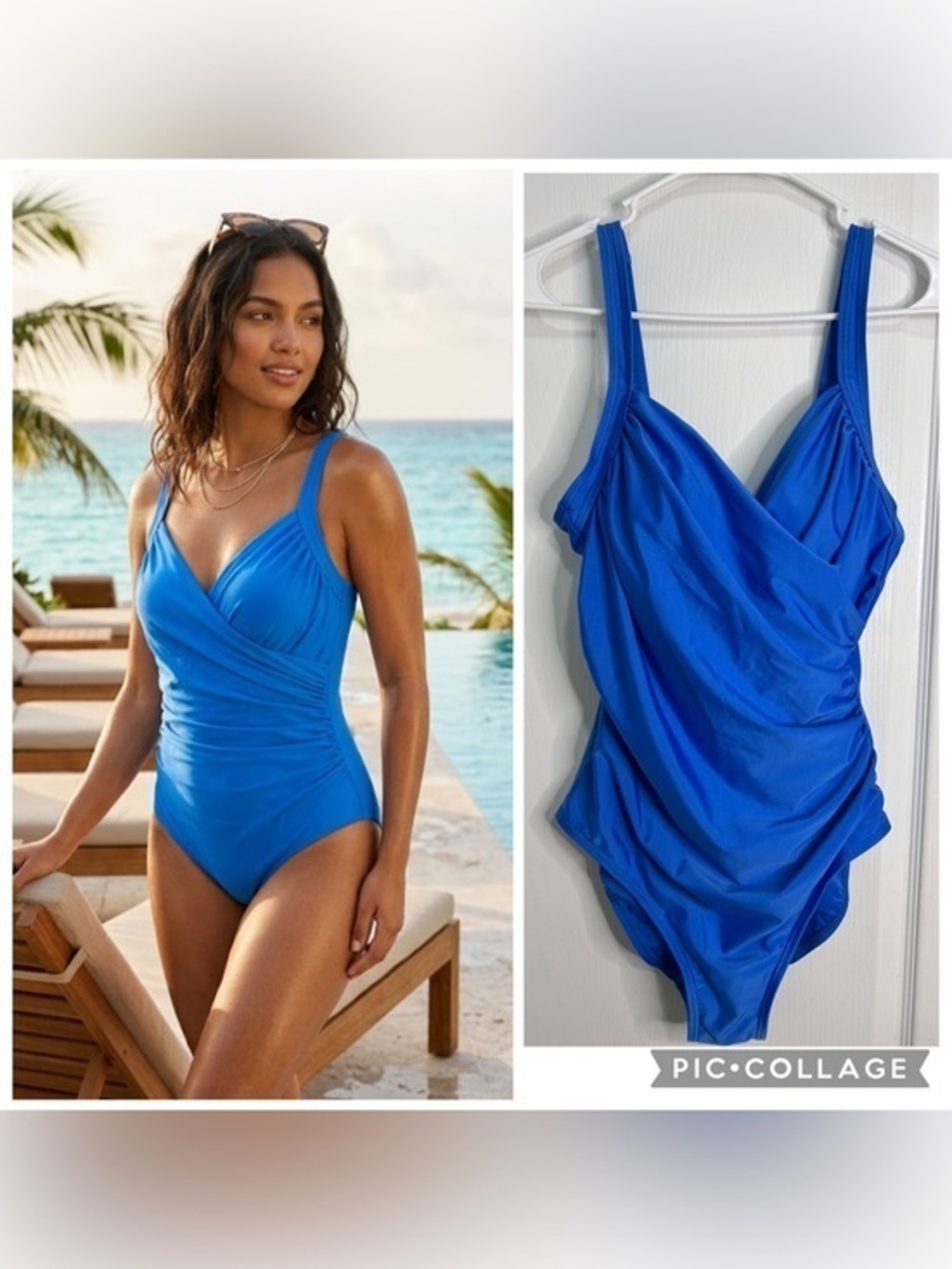 Emerald Bay blue  One-Piece Surplice Swimsuit size 12